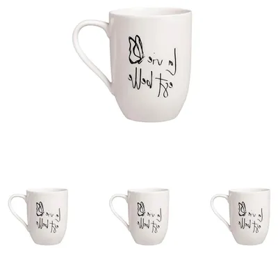 Produktbild von Henkelbecher Weiß, Schwarz, Spülmaschinenfest, Mikrowellensicher, Tasse, Kaffeetasse, Trinkgeschirr, Becher, Premium Porzellan (4 Stück)