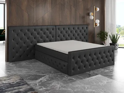 Produktbild von Boxspringbett SVEN 200 x 200 mit 2 Bettkästen, Bonell-Matratze und Topper. Farbe: Dunkelgrau