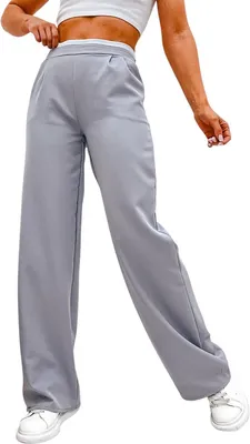 Obrázek produktu pro Dámské kalhoty s vysokým pasem, širokými nohavicemi a elastickým pasem Grey/M/38