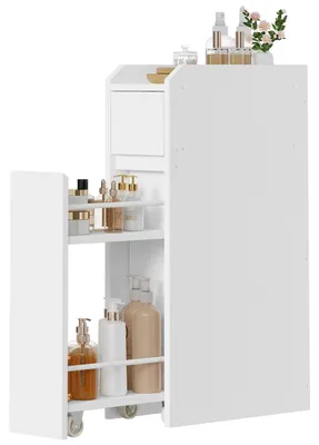 Schmaler Badschrank, 2 Schubladen, Kippschutz, 18x40x70 cm, Weiß