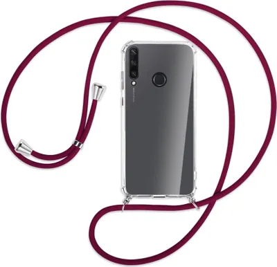 Produktbild von Handykette Backcover-Schutzhülle mit Band (Metall silberfarben) für Huawei Y6p - dunkelrot