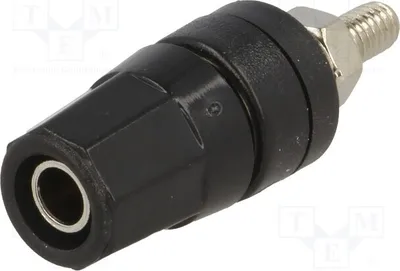 Obrázok produktu pre 1x zásuvka 4 mm s banánovým konektorom, poniklovaná, izolovaná, 24 A, čierna, 36 mm. Banánové zásuvky 4 mm