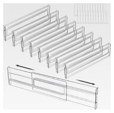 Produktbild von Verstellbare Kunststoff-Schubladentrenner, 8 Stück transparente Schubladenteiler, Ordnungssystem für Schubladen, Organizer für Schrank, Unterwäsche, Socken und Schreibtisch