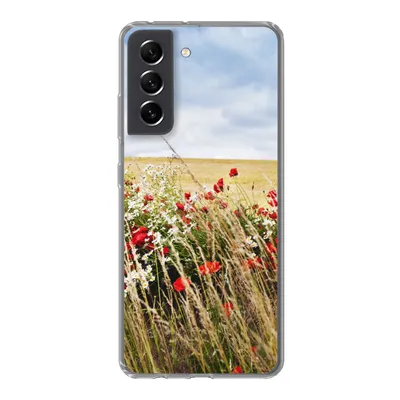 Produktbild von MuchoWow® Handyhülle Schutzhülle Hülle für Samsung Galaxy S21 FE Wolken - Blumen - Rot Silikon Softcase Handy Hülle - Mobiltelefonhülle
