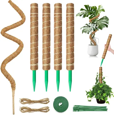 Imagen del producto de Soporte para plantas con 4 varillas de musgo extensibles de 32 cm y 1 varilla de musgo flexible de 100 cm, ideal para plantas trepadoras y
