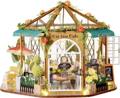 Image de Habarri | Maison Miniature - DIY Maison de Poupées - Maison en Bois avec Meubles et éclairage LED - Cadeau pour Enfants - Serre De Style