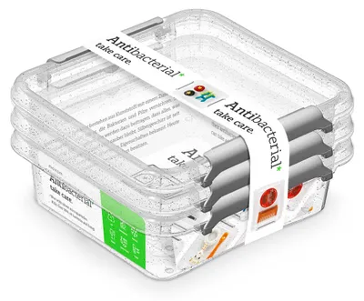 Zdjęcie produktu dla Pojemnik Plastikowy Pudełko Z Pokrywą Na Żywność Antybakteryjne 3X 0,6L