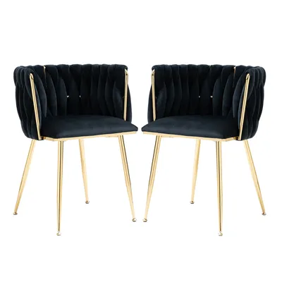 Produktbild von LVHOM Esszimmerstühle Samtbezug Wohnzimmerstuhl 6er Set Polstertuhl Geflochtener Stil, Esszimmer Stuhl, Goldene Metallrahmen, Schwarz