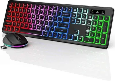 Zdjęcie produktu dla Bezprzewodowy zestaw do gier, ergonomiczny, klawiatura QWERTY, czarny, podświetlenie LED
