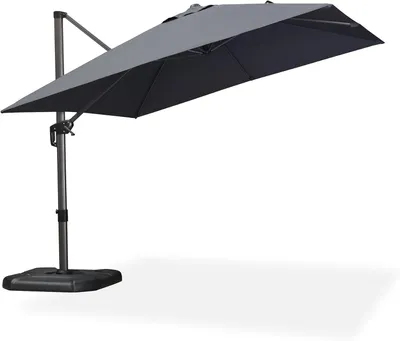 Produktbild von PURPLE LEAF Sonnenschirm 300 x 300 cm Groß Ampelschirm mit Kurbel 360-Grad Drehbar mit Fußpedal und Kreuzsockel für Terrasse, Grau
