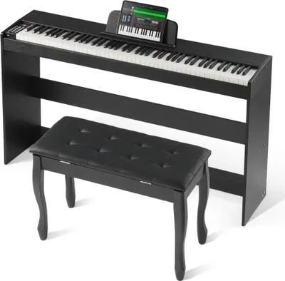 Obrázok produktu pre 88-klávesové digitálne piano - elektrické piano s dvojitou klaviatúrou - 3 pedále - vrátane lavičky - ideálne pre začiatočníkov a pokročilých hráčov