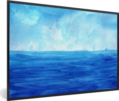 Produktbild von MuchoWow® MuchoWow® Gerahmtes Poster Meer - Aquarell - Himmel 30x20 cm - Poster mit zchwarzem Bilderrahmen - Kunstdruck - Bild-Poster