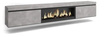TV-Lowboard mit LED-Kamin, 267x35x45 cm, Zement