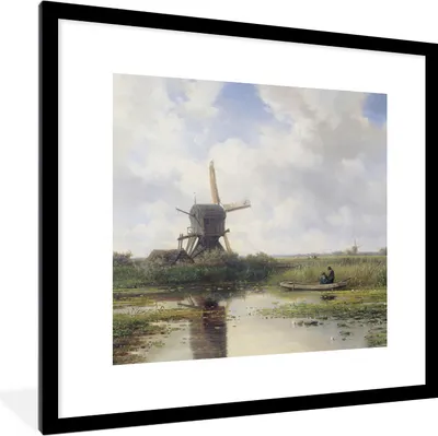Produktbild von MuchoWow® Gerahmtes Poster Mühle - Willem Roelofs - Alte Meister - Kunst 40x40 cm - Poster mit Schwarzem Bilderrahmen Wandposter Rahmen Foto Bilder - Poster - Plakat im Rahmen