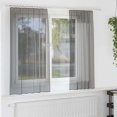 Produktbild von Möbel Voile Vorhänge mit Stangentaschen 2 Stk. Dunkelgrau - Gardinen & Vorhänge CC4480