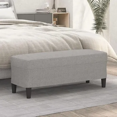 Produktbild von Hellgraue Sitzbank Stoff 100 x 35 x 41 cm mit Schaumstoff Polster, Flurbank für Schuh Ablage, Bettbank mit Stauraum, Aufbewahrung für Wohnzimmer Schlafzimmer
