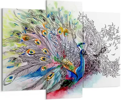 Produktbild von Bild auf Leinwand - Leinwandbild - Pfau Feder Farbe - 130x100cm - Wand Bild - Wanddeko - Leinwanddruck - Bilder - Kunstdruck - Wanddekoration - Leinwand bilder - Wandkunst - CB130x100-3556