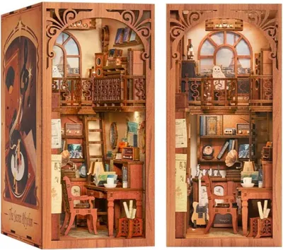 Image de Habarri | DIY Book Nook - Le cabinet secret - Puzzle 3D - Kit maison miniature avec meubles et lumière LED - Kit coin de livre