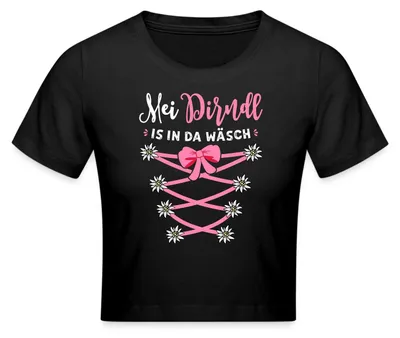 Produktbild von Spreadshirt Dirndl Spruch Mit Blumen Und Bindeoptik Crop Top, S, Schwarz