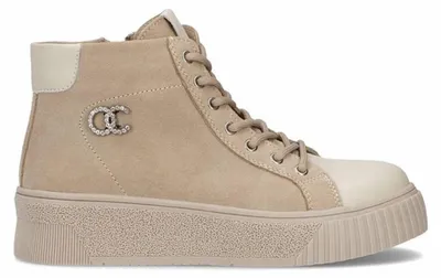 Produktbild von Damen Schuhe DBT648324BE aus Veloursleder und Vollnarbenleder Beige mit Plateau, 4 cm Absatz und Weite G