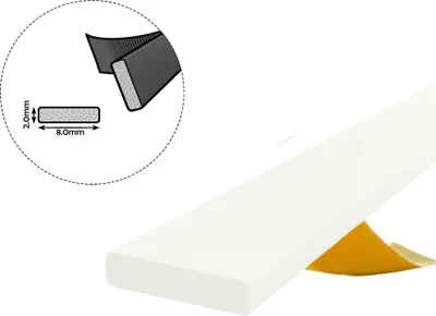 Obrázok produktu pre Tesnenie okien Tesnenie dverí Gumové tesnenie I-profil EPDM 8 × 2 mm 10 m Biele samolepiace