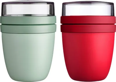 Produktbild von Mepal | Lunchpot Ellipse | Nordic Sage & Campus Red | Müslibecher to go | separate Fächer für Joghurt & Müsli | 500 ml + 200 ml | mikrowellen-, gefrier- und spülmaschinengeeignet