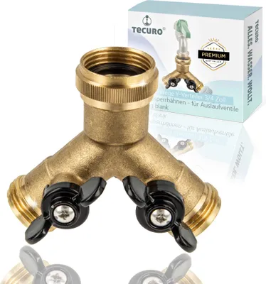 Produktbild von tecuro 2-Wege Y-Verteiler 3/4 Zoll mit 2 Absperrhähnen - für Auslaufventile Messing blank