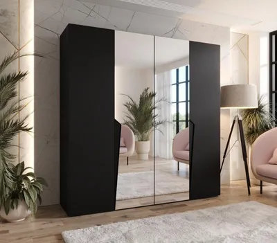 Produktbild von Viertüriger Kleiderschrank 200 cm SORAYA 2 - schwarz / schwarze Griffe