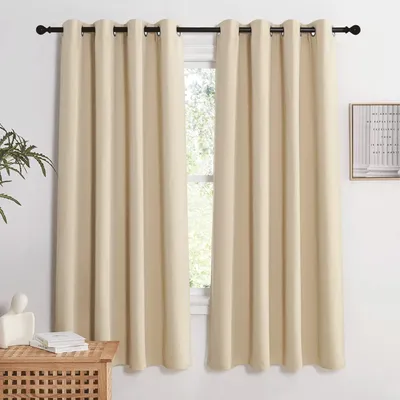 Produktbild von Kurze blickdichte Vorhänge mit Ösen, 2er Set, 175 x 140 cm, thermisch, hitzeschutz, biscuitbeige