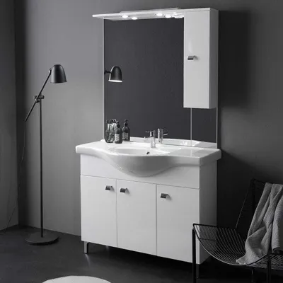 Immagine prodotto di Mobile bagno a terra con lavabo da 105cm bianco lucido | Smeraldo