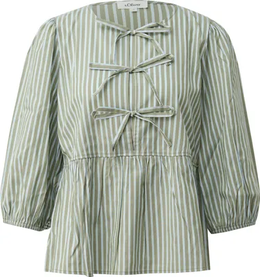 Produktbild von s.Oliver Bluse gestreift, Rundhalsausschnitt, 3/4-Ärmel mit Gummibündchen, Schleifendetails, dezente Raffung
