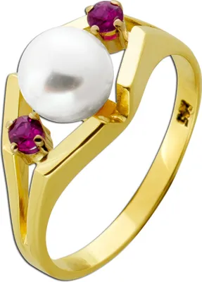 Produktbild von Perlenring Gold 585 14K rote Rubine Antikschmuck 17
