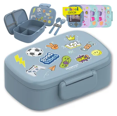 Produktbild von Brotdose Kinder mit Fächern, BPA frei, Lunchbox, Bento box, Brotbox, Brotdose Mädchen & Jungen, Snackbox mit Trennfächern, Vesperbox - Sticker, blau