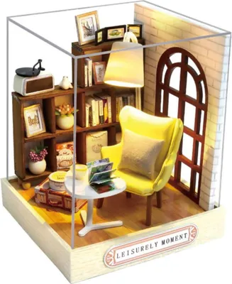 Image de Habarri | Maison Miniature - DIY Maison de Poupées - Maison en Bois avec Meubles et éclairage LED - Cadeau pour Enfants - Moment Avec Un Livre
