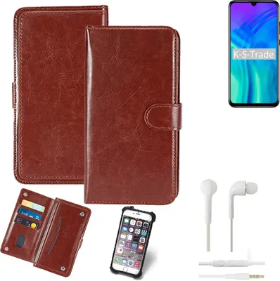 Produktbild von K-S-Trade 360° Hülle kompatibel mit Huawei Honor 20 Lite inkl. Headphones braun Kunstleder Case BookCase WalletCase Kunstlederederhülle