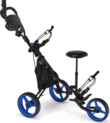 Obrázok produktu pre Golfový vozík COSTWAY 3 kolieska, skladací, golfový vozík s držiakom na golfový skóre a držiakom na pohár modrý