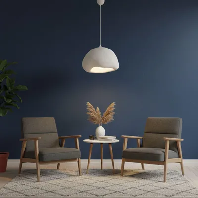 Immagine prodotto di Opviq, moderna lampada a sospensione con struttura in metallo e calotta in fibra di vetro, 42 x 40 x 28 cm, altezza regolabile da 35 a 115 cm, attacco E27, IP20, design scandinavo in bianco.