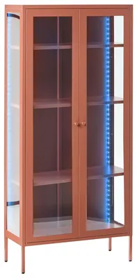 Produktbild von BELIANI LED Büroschrank Goldbraun aus Stahl u. Glas 80 x 35 x 176 cm mit Beleuchtung 2 Türen Modern Industrial Vitrine Schrank Stauraum Aufbewahrung