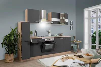 Produktbild von Küche Küchenzeile Küchenblock Einbauküche Eiche Grau Merle 240 cm Respekta