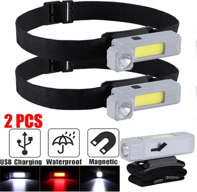 Produktbild von 2 USB COB LED Stirnlampe Kopflampe Wiederaufladbar Scheinwerfer Wasserdicht Akku