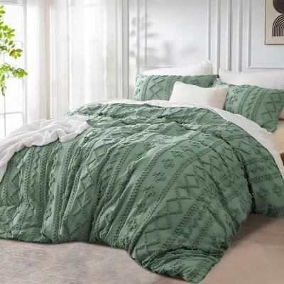 Produktbild von Bettwäsche Set 220x240cm Dunkelgrün Boho Vintage Geometrisch Wendebettbezug mit Reißverschluss und 2 Kissenbezügen 80x80cm