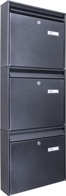 Burg-Wächter Briefkastenanlage 3-fach schwarz 36x96x10cm, Postkasten A4 Einwurf mit Namensschild, Montagematerial, 2 Schlüssel [BKQSCH8 Blanco]