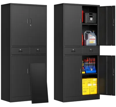 Metallschrank, 180,3 cm, 2 Schubladen, verstellbare Böden, schwarz