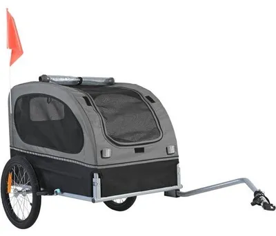 Imagen del producto de Carrito para perros: Modelo plegable, capacidad de carga de 40 kg, estructura de acero al carbono, tejido Oxford 600D, dimensiones 144 x 72 x 78 cm, color negro/gris