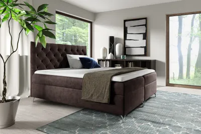 Produktbild von Boxspringbett Schlafzimmerbett AMBRE 140x200cm in Stoff Fresh Schokobraun