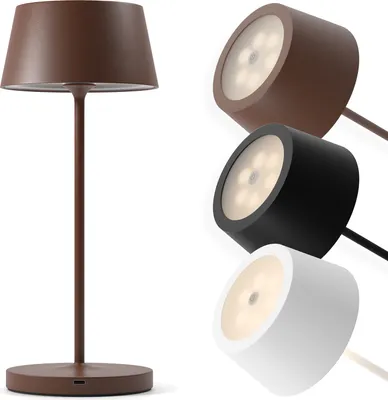 Produktbild von charlique® LED Akku Tischlampe (braun) - Dinner Light 34 cm - aufladbare Tischleuchte mit USB, für innen und außen, warmes Licht