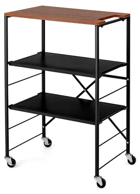 Produktbild von Servierwagen 60x40x89 cm, Beistelltisch mit Rollen, Küchenwagen mit Holzablage und Metallrahmen, Rollwagen für Küche und Wohnzimmer