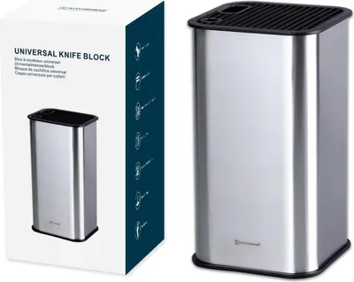 Obrázek produktu pro Blok na nože z nerezové oceli s otvory pro nůžky a ocílku - vyjímatelný a jedinečný design otvorů