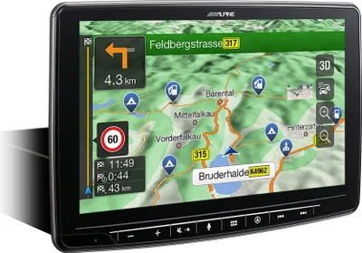 Produktbild von Alpine INE-F904D Moniceiver mit Navigationssystem, 22,86 cm (9 Zoll) Display, Verkehrsfunkkanal (TMC), Spurassistent, Realansicht, MP3-Wiedergabe, Mechaless, iPod/iPhone-Steuerung, Apple Car Play, Bluetooth