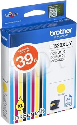 Obrázok produktu pre Brother LC525XL-Y, Extra (Super) vysoký výnos, Žltá, Atrament na pigmentovej báze, 1300 strany